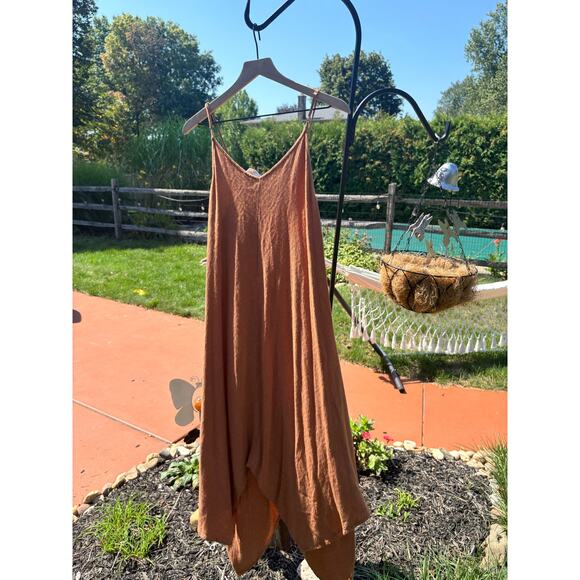 By Together Tan Trapeze Swing Midi Dress S/M Boho Minimalist - Picture 5 of 10